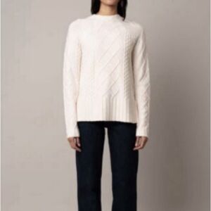 Cyrus Beige Funnel-neck Cable Sweater